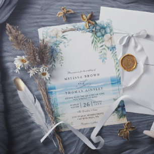 Boho Beach Watercolor Floral QR Code Wedding Invitation