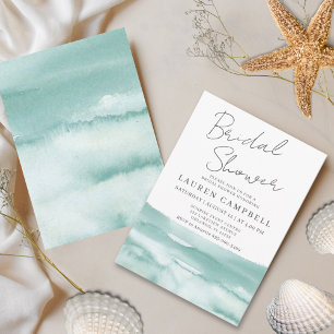 Boho Beach Watercolor Teal Blue Bridal Shower Invitation