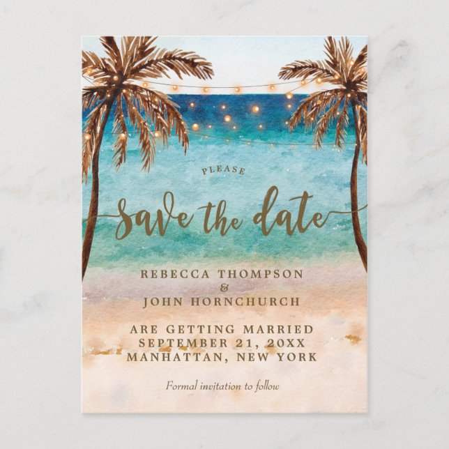 boho beach wedding save the date postcard (Front)