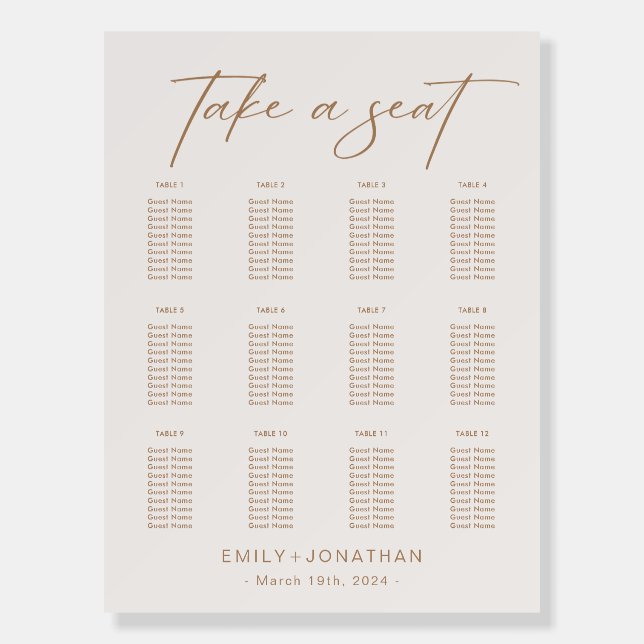 Boho Beach Wedding Table Seating Chart Foam Board (Front)