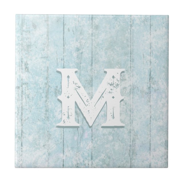 Boho Beach Wood Rustic Monogram Coastal Modern Ceramic Tile (Front)