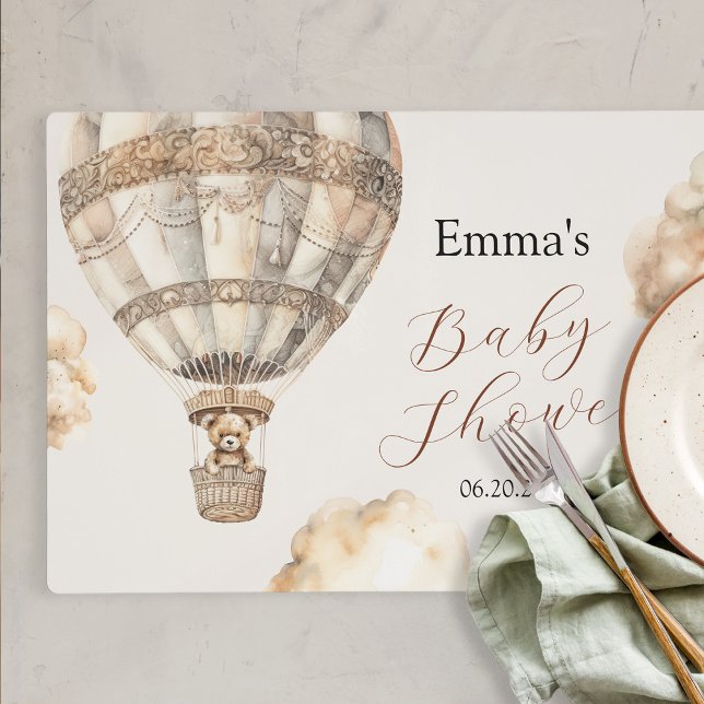 Boho Bear Air Balloon Clouds Elegant Baby Shower Placemat (Boho Bear Air Balloon Clouds Elegant Baby Shower Placemat
)