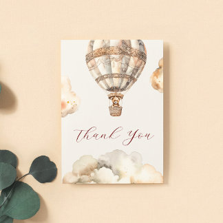 Boho Bear Air Balloon Pastel Baby Shower Thank You Card