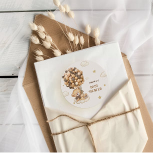 Boho Bear Baby Shower Beige Tan   Classic Round Sticker