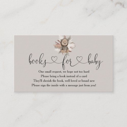 Boho Bear Baby Shower Books For Baby  Enclosure Card