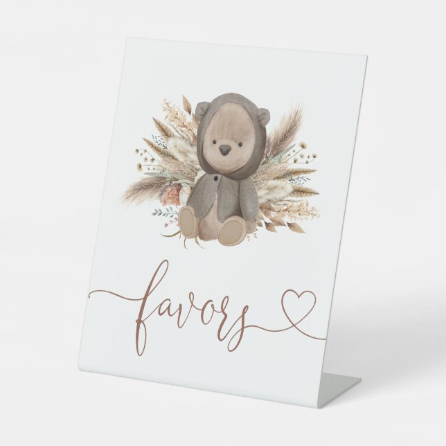 Boho Bear Baby Shower  favors Pedestal Sign (Front)