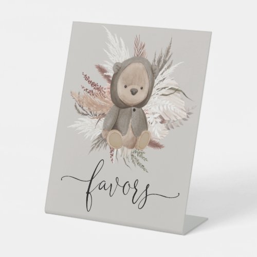 Boho Bear Baby Shower Favors Pedestal Sign
