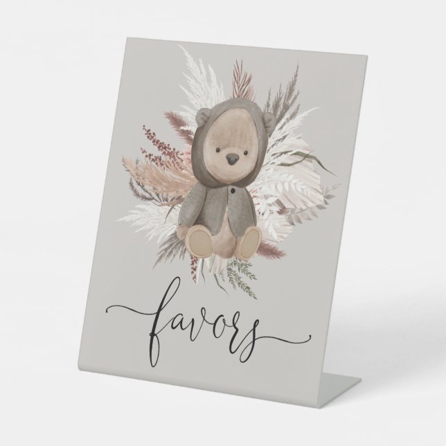 Boho Bear Baby Shower Favors Pedestal Sign (Front)
