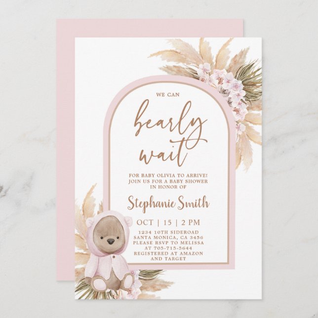 Boho Bear Baby Shower Girl Invitation (Front/Back)