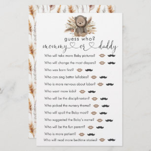 Boho Bear Baby Shower "Guess Who" Game