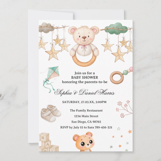 Boho Bear Baby Shower Invitation (Front)