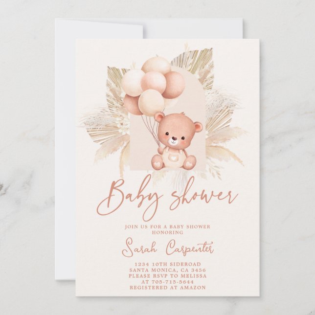 Boho Bear Baby Shower Invitation (Front)