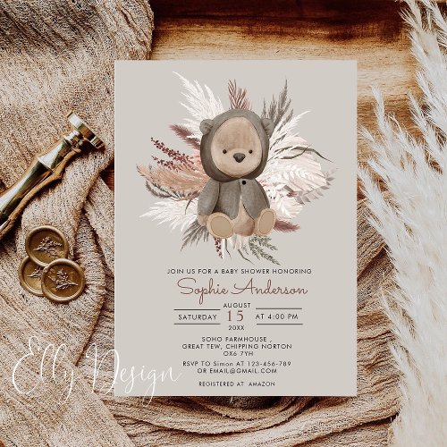 Boho Bear Baby Shower Invitation