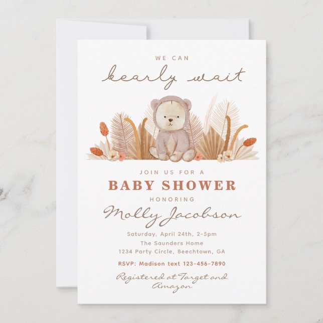Boho Bear Baby Shower Invitation | Bear Shower (Front)