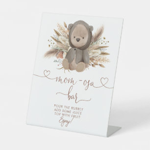 Boho Bear Baby Shower Mom-osa Bar Pedestal Sign