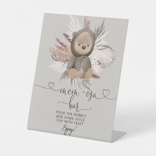 Boho Bear Baby Shower Mom-osa Bar  Pedestal Sign