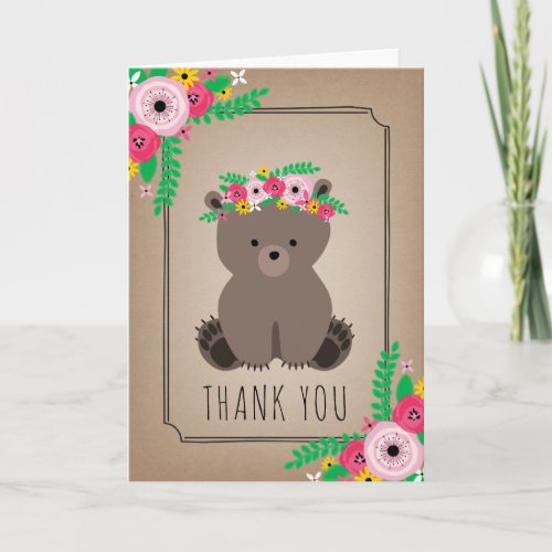 Boho Bear Baby Shower Thank You Brown