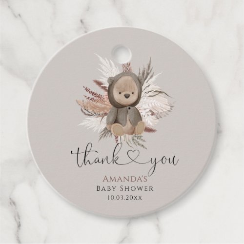 Boho Bear Baby Shower Thank You Favor Tags