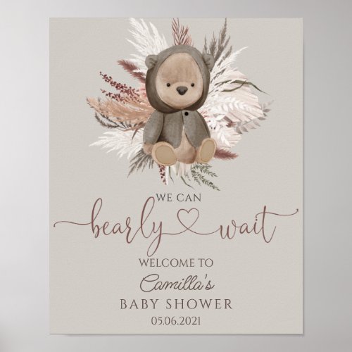 Boho Bear Baby Shower Welcome Poster