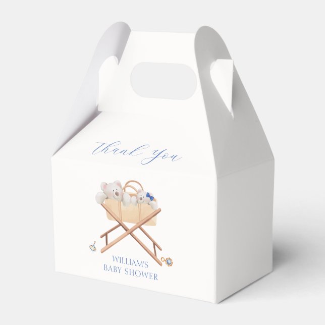 Boho Bear Bassinet Toy Boy Baby Shower Favor Boxes (Front Side)