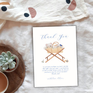 Boho Bear Bassinet Toy Boy Baby Shower Thank You Card
