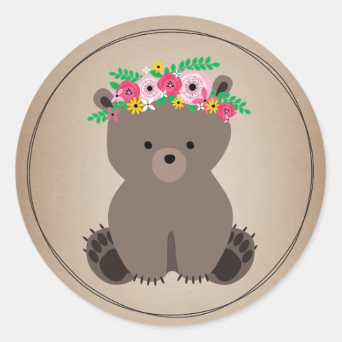 Boho Bear Cardstock Inspired Baby Shower Classic Round Sticker