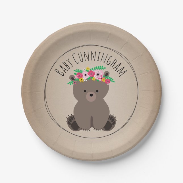 Boho Bear Cardstock Inspired Custom Baby Shower Paper Plates (Front)