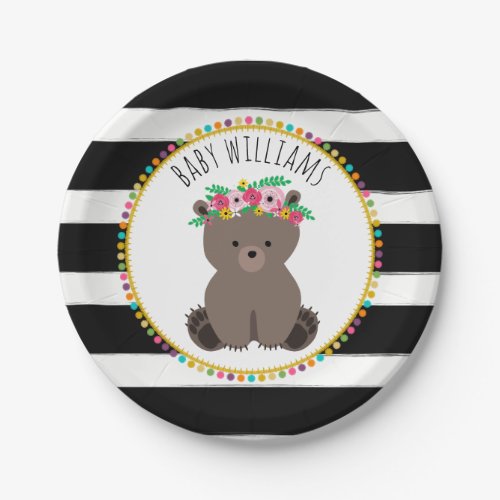 Boho Bear Cardstock Inspired Custom Baby Shower Paper Plates