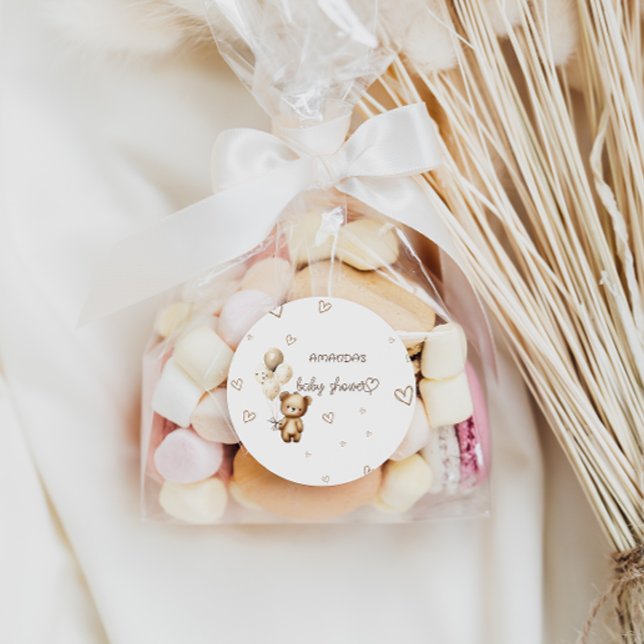 Boho Bear Cub Baby Shower Favor Classic Round Sticker (Creator Uploaded)