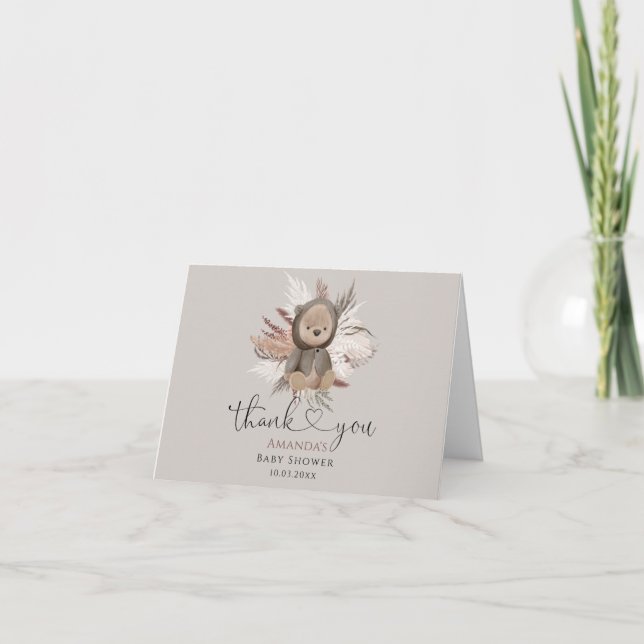 Boho Bear Folded Letterpress Thank You Card (Front)