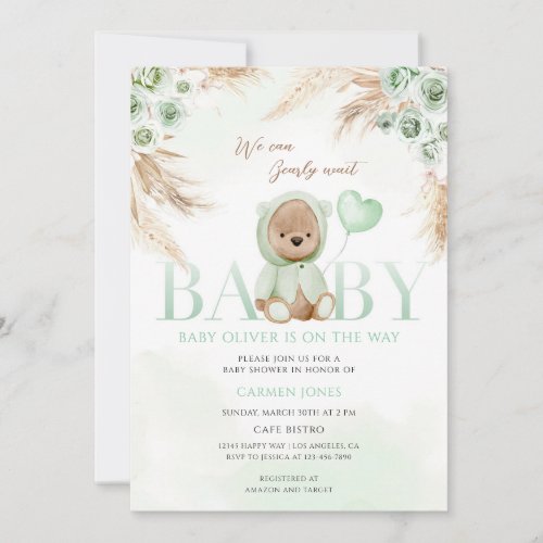 Boho Bear Gender Neutral Baby Shower Invitation
