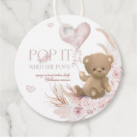 Boho bear Girl's Baby Shower Pop it When She Pops  Favor Tags