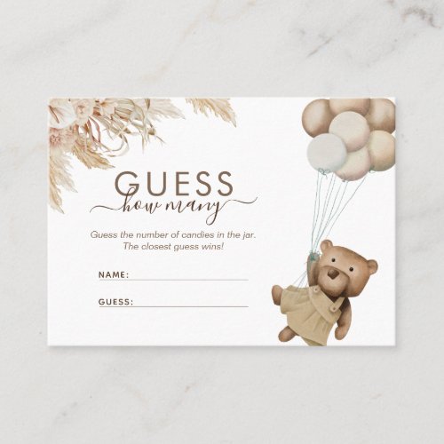 Boho Bear Guess How Many Baby Shower Game Business Card