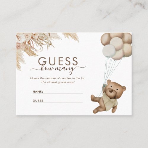 Boho Bear Guess How Many Baby Shower Game Business Card