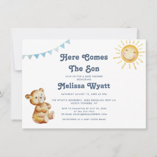 Boho Bear Here Comes The Son Boy Baby Shower Invitation