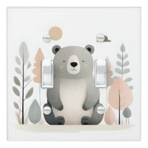 Boho Bear in Forest Nursery Kids Room Light Switch Cover