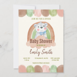 Boho Bear in the Cloud Baby Shower Invitation