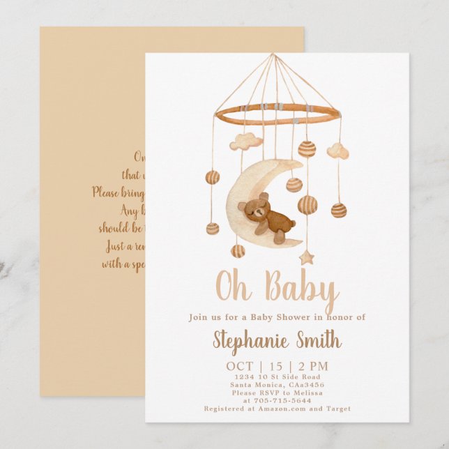 Boho Bear Mobile Baby Shower Invitation (Front/Back)