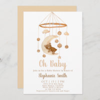 Boho Bear Mobile Baby Shower Invitation