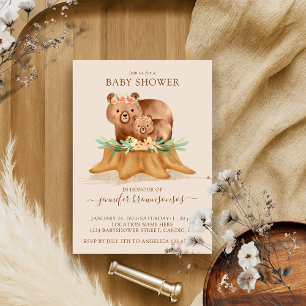 Boho Bear Mommy Baby Shower Invitation