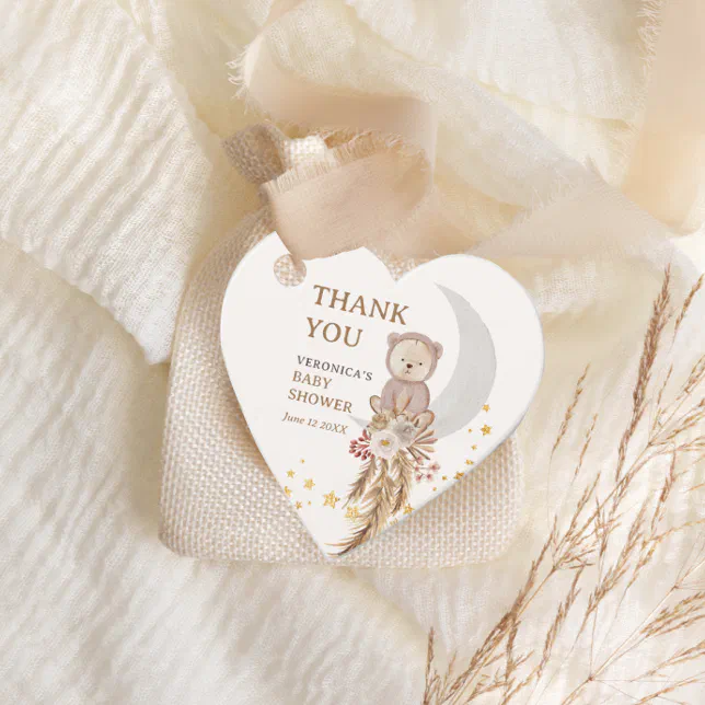 Boho Bear Moon Baby Shower Thank You Favor Tags | Zazzle