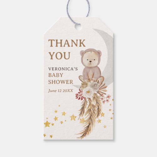 Boho Bear Moon Baby Shower Thank You Gift Tags