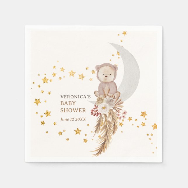 Boho Bear Moon Baby Shower Thank You Napkins (Front)