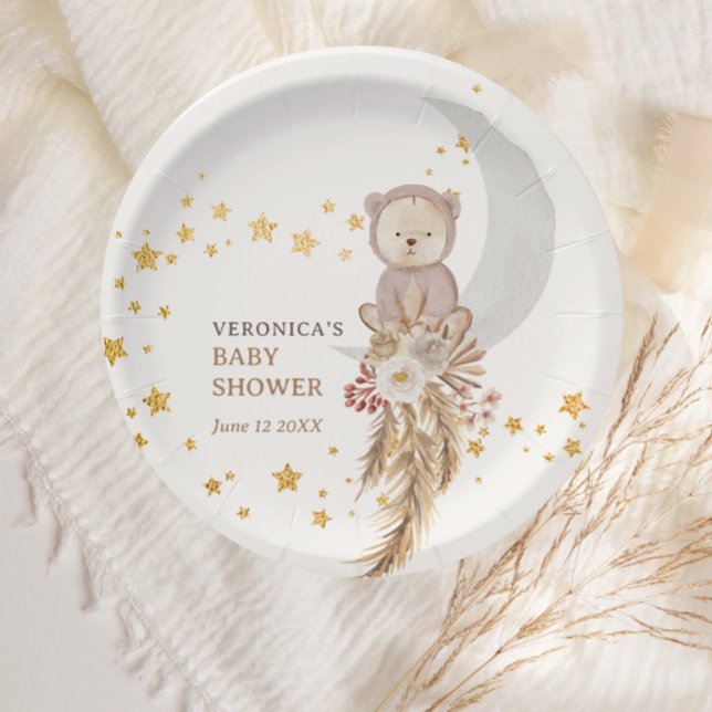 Boho Bear Moon Baby Shower Thank You Paper Plates (Creator Uploaded)