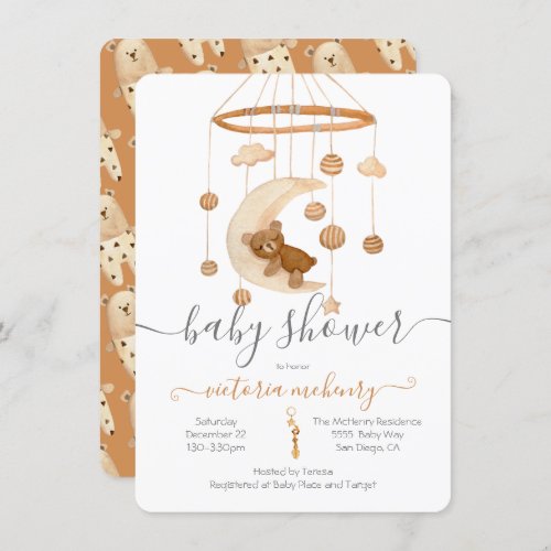 Boho Bear Moon Mobile Baby Shower Invitation