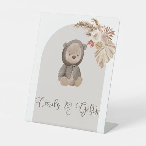 Boho Bear Pampas Grass Baby Shower Cards And Gifts Pedestal Sign