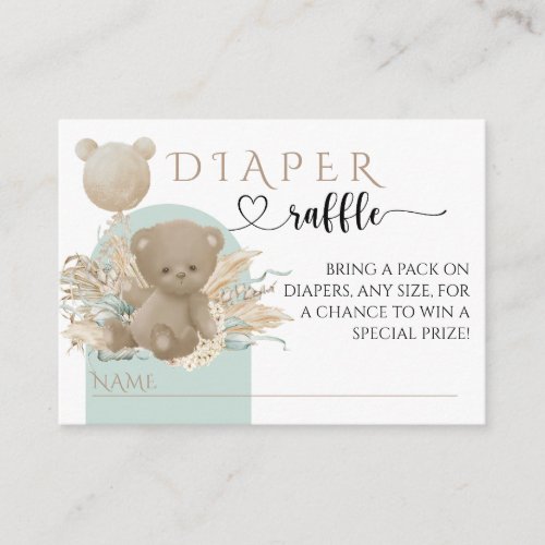 Boho Bear Pampas Grass Baby Shower Diaper raffle Enclosure Card