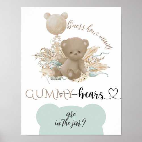 Boho Bear Pampas Grass Baby Shower Game Poster