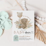 Boho Bear Pampas Grass Baby Shower  Invitation