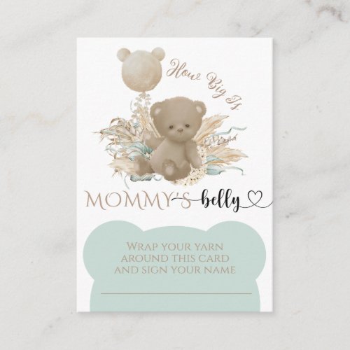 Boho Bear Pampas Grass Baby Shower mom belly Game Enclosure Card